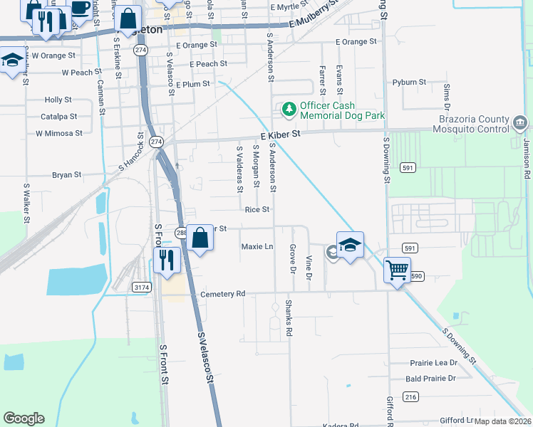 map of restaurants, bars, coffee shops, grocery stores, and more near in Angleton