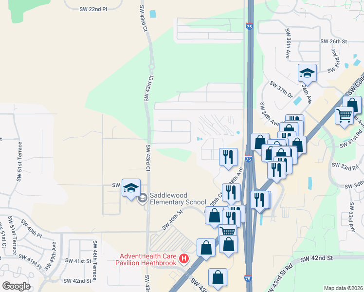map of restaurants, bars, coffee shops, grocery stores, and more near 4118 Southwest 32nd Street in Ocala