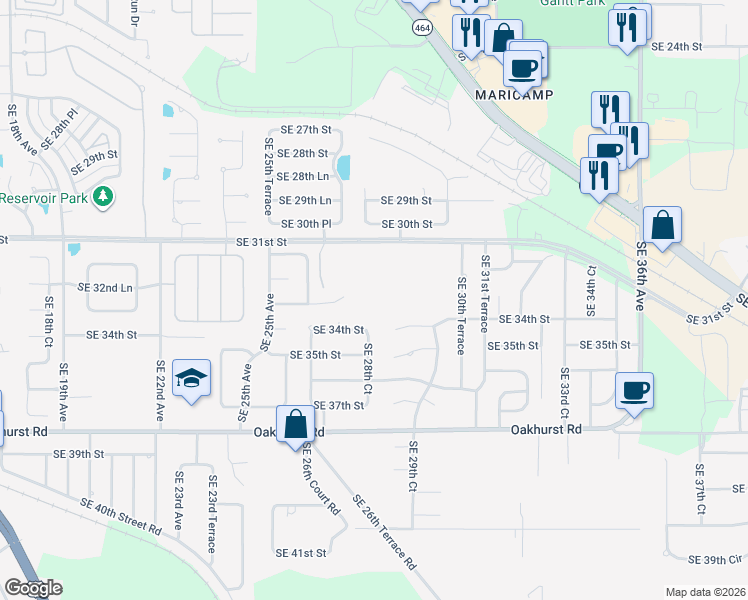 map of restaurants, bars, coffee shops, grocery stores, and more near 2880 Southeast 31st Street in Ocala