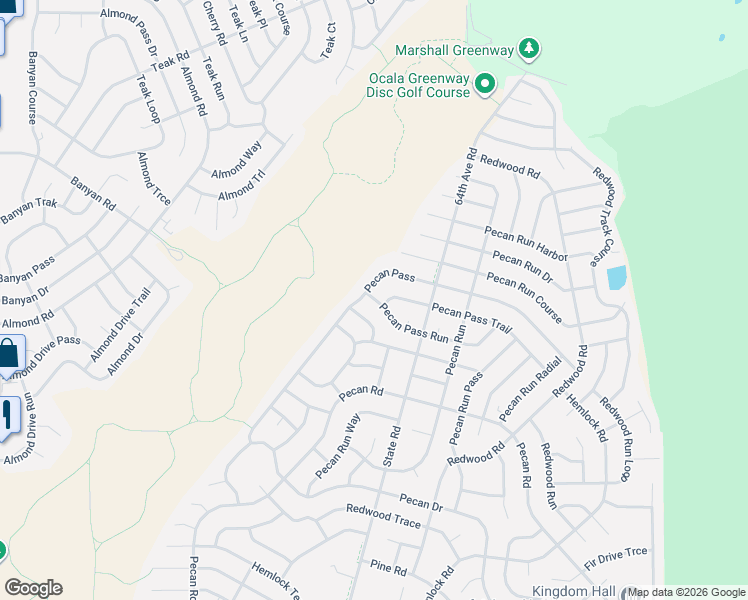 map of restaurants, bars, coffee shops, grocery stores, and more near 64 Pecan Pass in Ocala