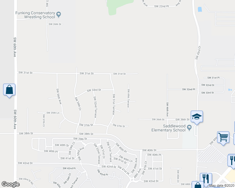 map of restaurants, bars, coffee shops, grocery stores, and more near 3345 Southwest 51st Terrace in Ocala