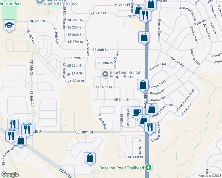 map of restaurants, bars, coffee shops, grocery stores, and more near 5450 Southeast 32nd Place in Ocala