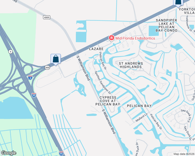 map of restaurants, bars, coffee shops, grocery stores, and more near 113 White Ibis Court in Daytona Beach