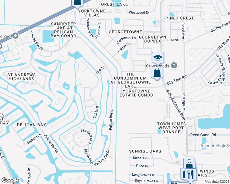map of restaurants, bars, coffee shops, grocery stores, and more near 533 Pelican Bay Drive in Daytona Beach