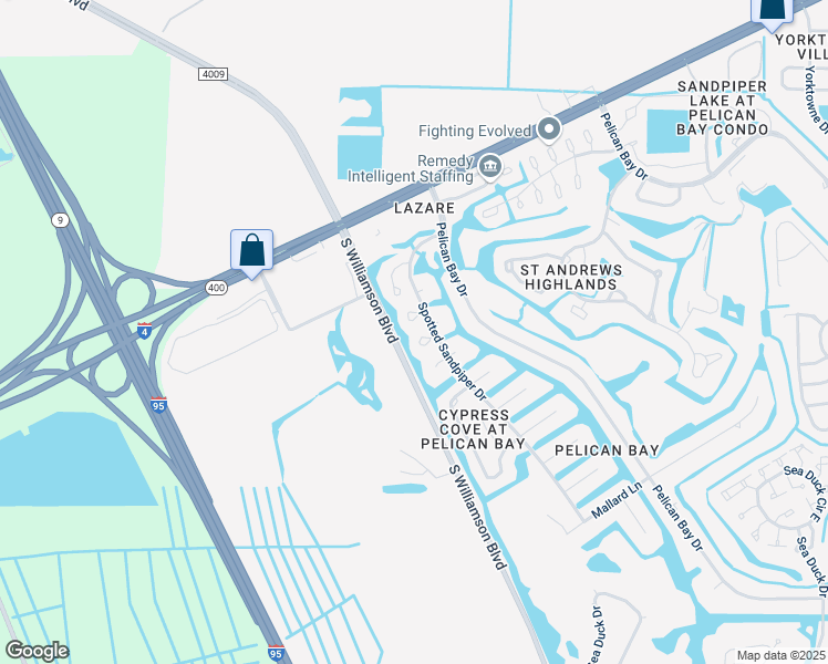 map of restaurants, bars, coffee shops, grocery stores, and more near 140 Duck Hawk Circle in Daytona Beach