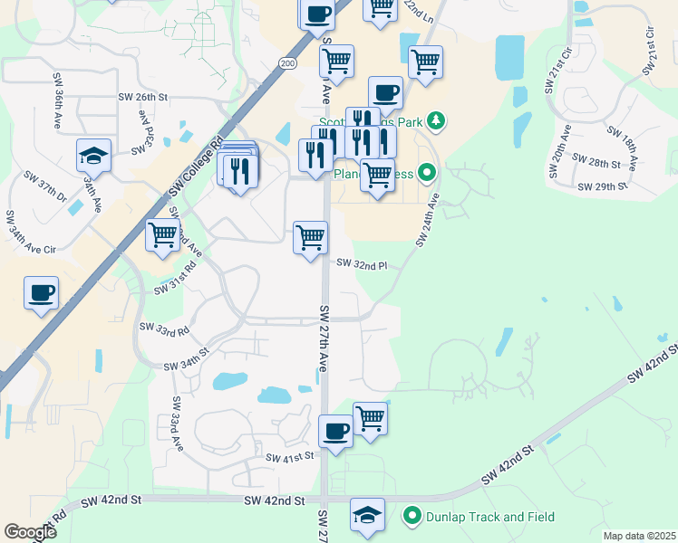 map of restaurants, bars, coffee shops, grocery stores, and more near 2684 Southwest 32nd Place in Ocala