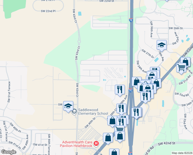 map of restaurants, bars, coffee shops, grocery stores, and more near 4118 Southwest 32nd Street in Ocala