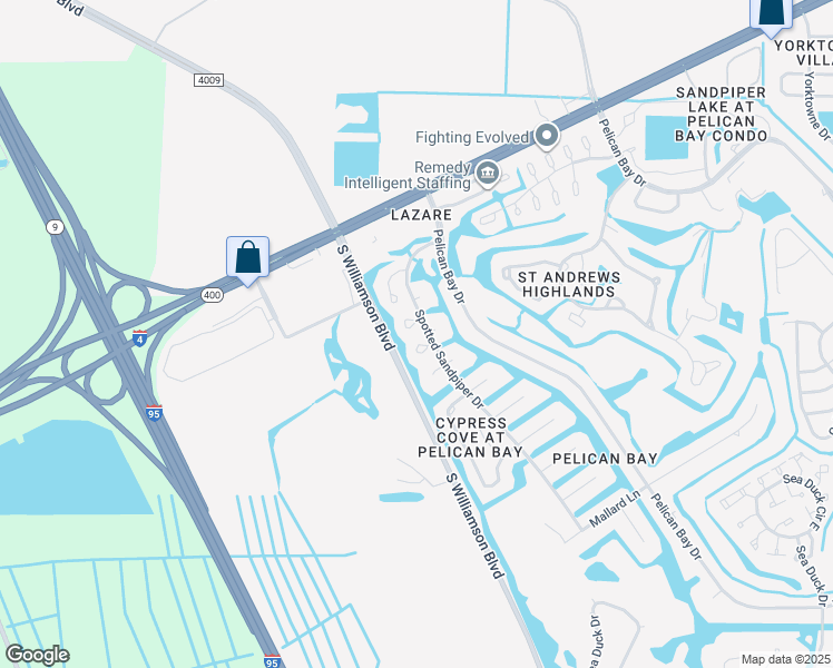 map of restaurants, bars, coffee shops, grocery stores, and more near 140 Duck Hawk Circle in Daytona Beach