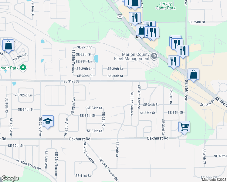 map of restaurants, bars, coffee shops, grocery stores, and more near 2880 Southeast 31st Street in Ocala