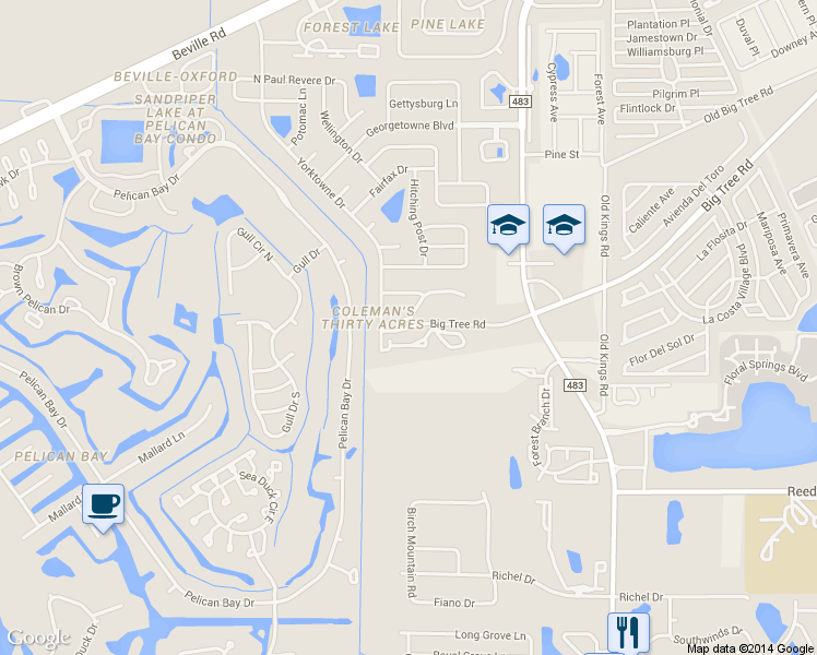 map of restaurants, bars, coffee shops, grocery stores, and more near 1601 Big Tree Road in South Daytona