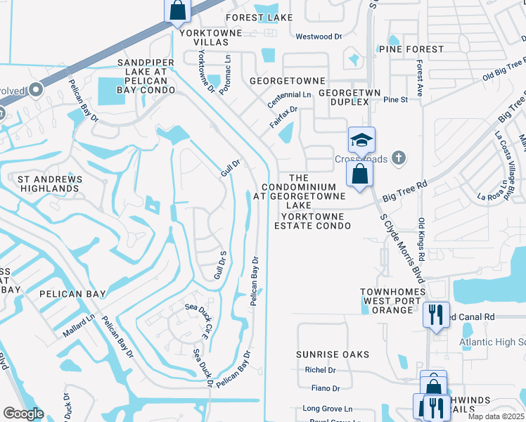 map of restaurants, bars, coffee shops, grocery stores, and more near 533 Pelican Bay Drive in Daytona Beach