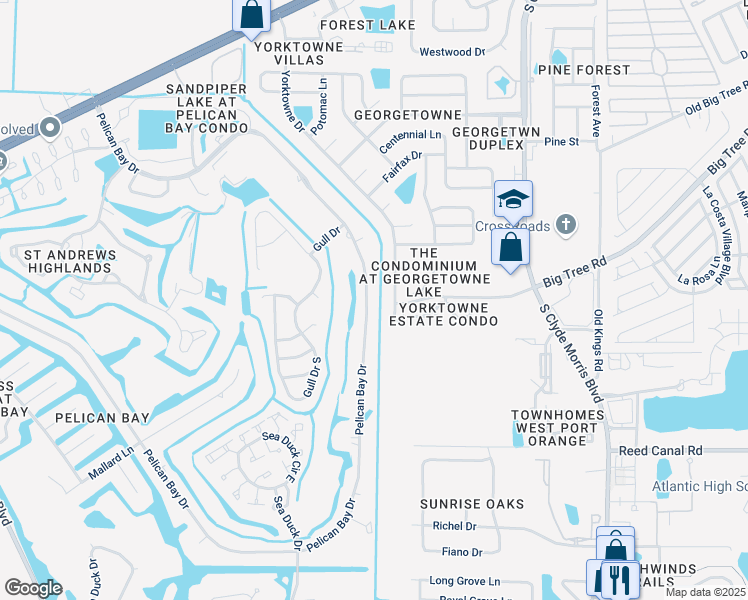 map of restaurants, bars, coffee shops, grocery stores, and more near 533 Pelican Bay Drive in Daytona Beach