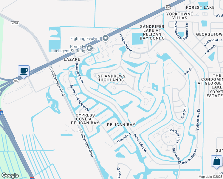 map of restaurants, bars, coffee shops, grocery stores, and more near 136 Avocet Court in Daytona Beach