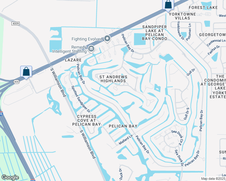 map of restaurants, bars, coffee shops, grocery stores, and more near 136 Avocet Court in Daytona Beach