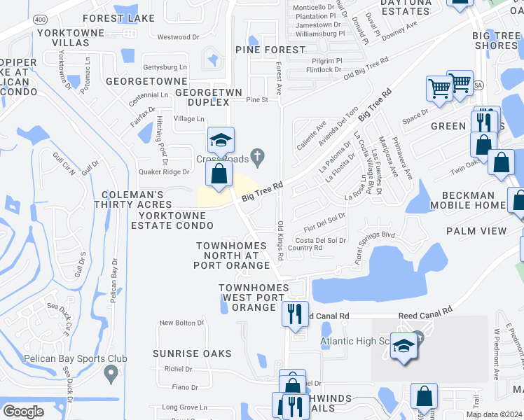 map of restaurants, bars, coffee shops, grocery stores, and more near 100 Dolphin Fleet Circle in Daytona Beach