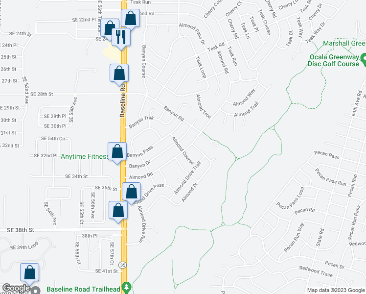 map of restaurants, bars, coffee shops, grocery stores, and more near 141 Almond Road in Ocala