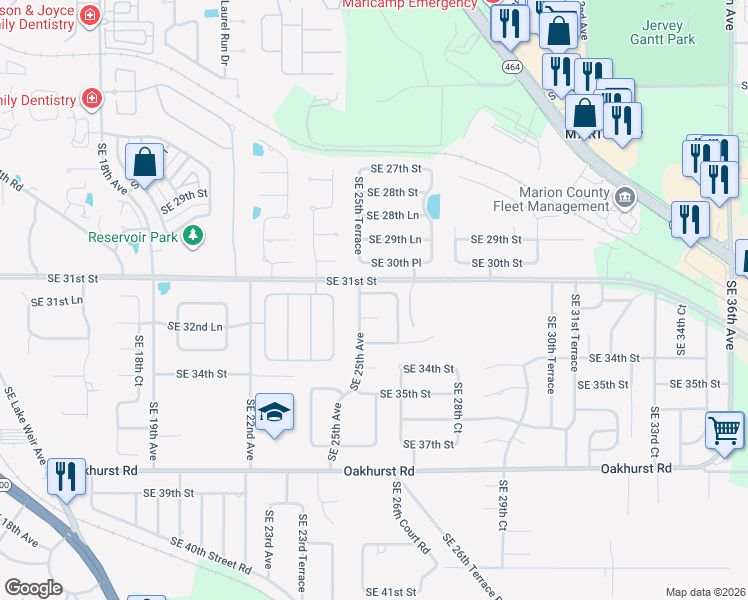 map of restaurants, bars, coffee shops, grocery stores, and more near 2576 Southeast 31st Place in Ocala