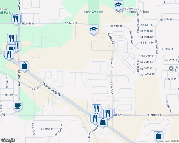 map of restaurants, bars, coffee shops, grocery stores, and more near 4509 Southeast 31st Place in Ocala