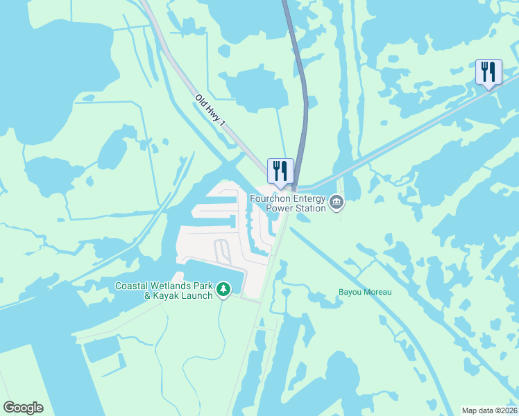 map of restaurants, bars, coffee shops, grocery stores, and more near 100 Melancon St in Golden Meadow