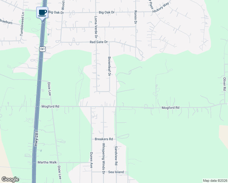 map of restaurants, bars, coffee shops, grocery stores, and more near 24720 Brownleaf Drive in San Antonio
