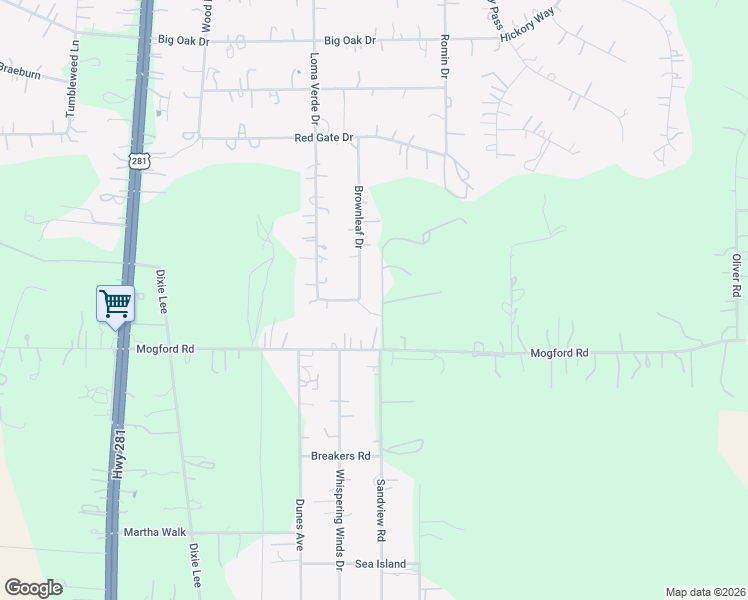 map of restaurants, bars, coffee shops, grocery stores, and more near 24720 Brownleaf Drive in San Antonio
