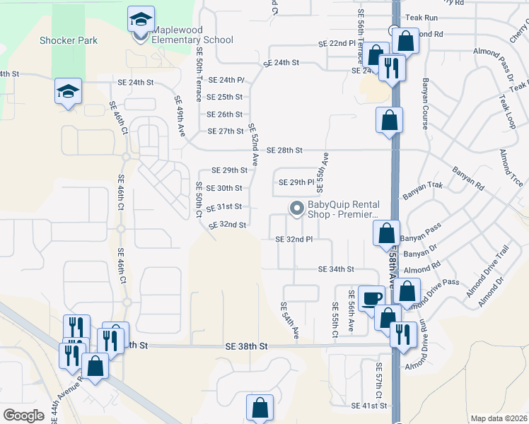 map of restaurants, bars, coffee shops, grocery stores, and more near 3197 Southeast 54th Circle in Ocala