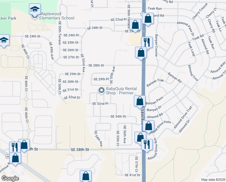 map of restaurants, bars, coffee shops, grocery stores, and more near 3131 Southeast 54th Circle in Ocala