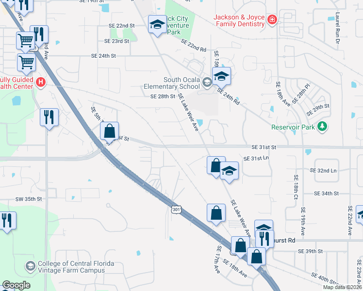map of restaurants, bars, coffee shops, grocery stores, and more near in Ocala