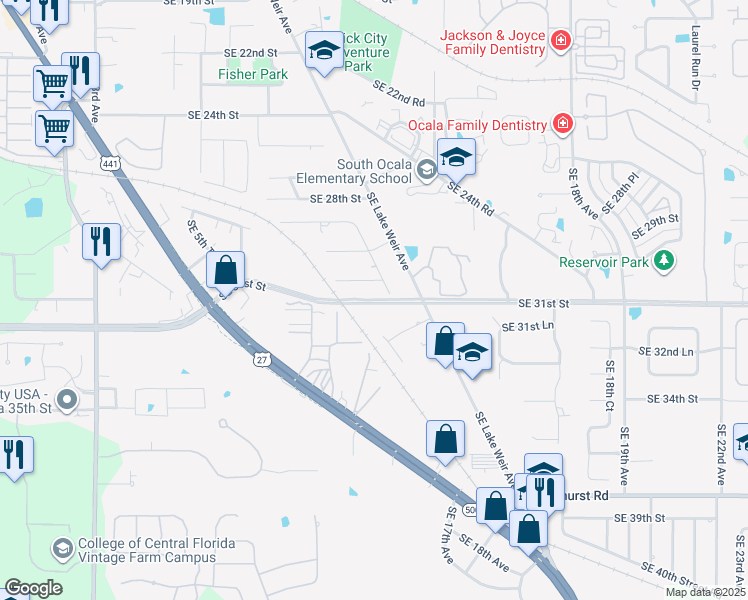 map of restaurants, bars, coffee shops, grocery stores, and more near in Ocala