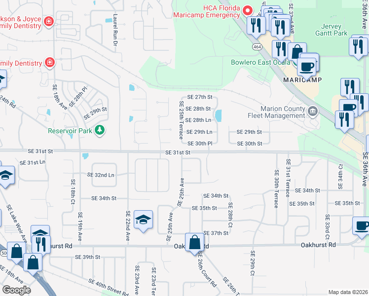 map of restaurants, bars, coffee shops, grocery stores, and more near 2561 Southeast 31st Place in Ocala