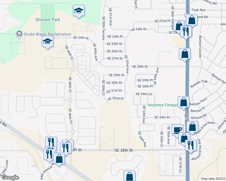 map of restaurants, bars, coffee shops, grocery stores, and more near 5141 Southeast 31st Street in Ocala