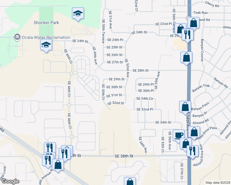 map of restaurants, bars, coffee shops, grocery stores, and more near 5175 Southeast 31st Street in Ocala