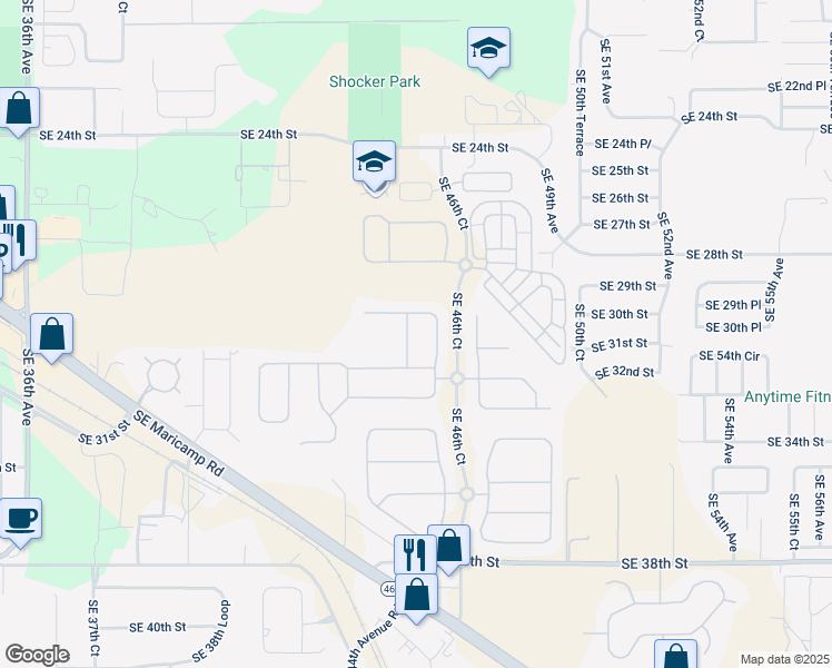 map of restaurants, bars, coffee shops, grocery stores, and more near 3028 Southeast 45th Court in Ocala