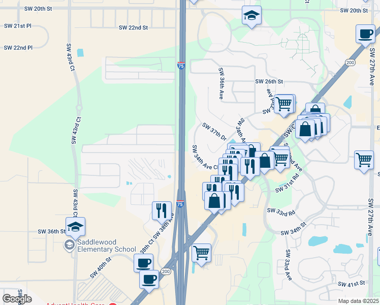 map of restaurants, bars, coffee shops, grocery stores, and more near 3200 Southwest 38th Avenue in Ocala