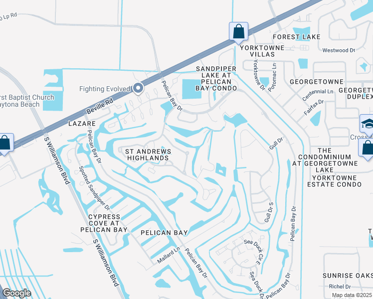 map of restaurants, bars, coffee shops, grocery stores, and more near 185 Surf Scooter Drive in Daytona Beach