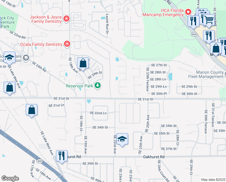 map of restaurants, bars, coffee shops, grocery stores, and more near 2918 Southeast 22nd Avenue in Ocala