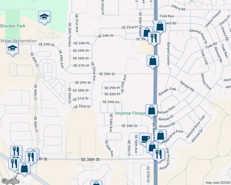 map of restaurants, bars, coffee shops, grocery stores, and more near 5460 Southeast 29th Place in Ocala