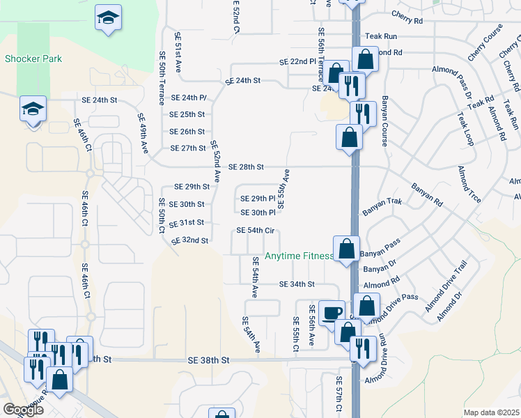 map of restaurants, bars, coffee shops, grocery stores, and more near 5440-5460 Southeast 29th Place in Ocala
