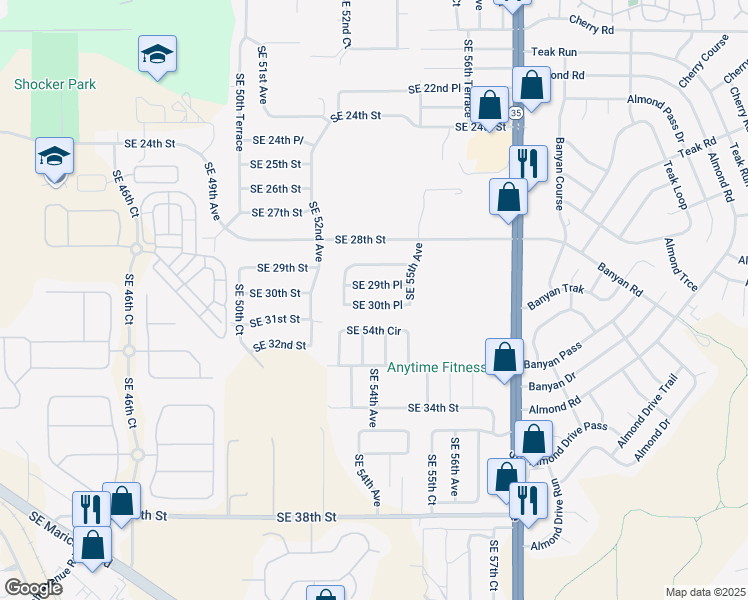 map of restaurants, bars, coffee shops, grocery stores, and more near 5350 Southeast 29th Place in Ocala