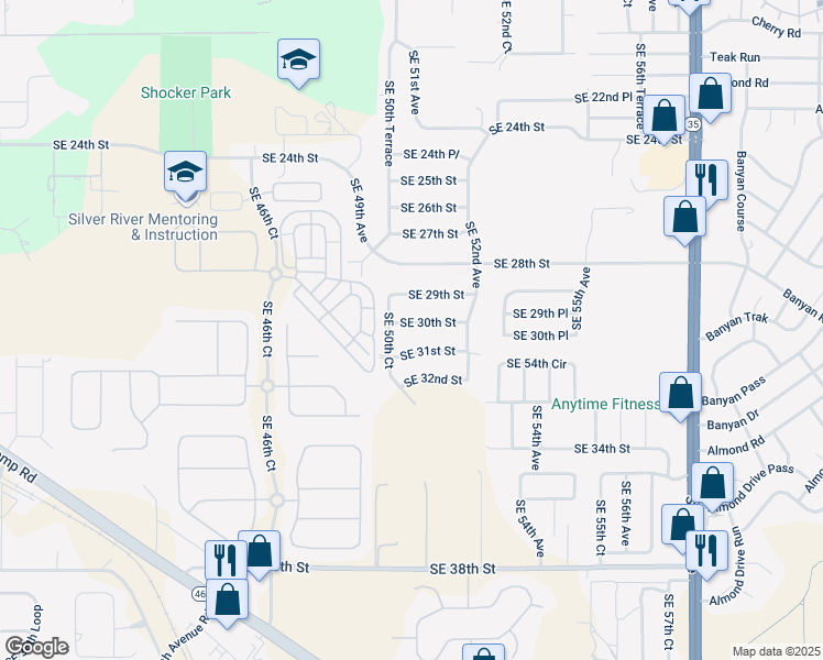 map of restaurants, bars, coffee shops, grocery stores, and more near 5031 Southeast 30th Street in Ocala