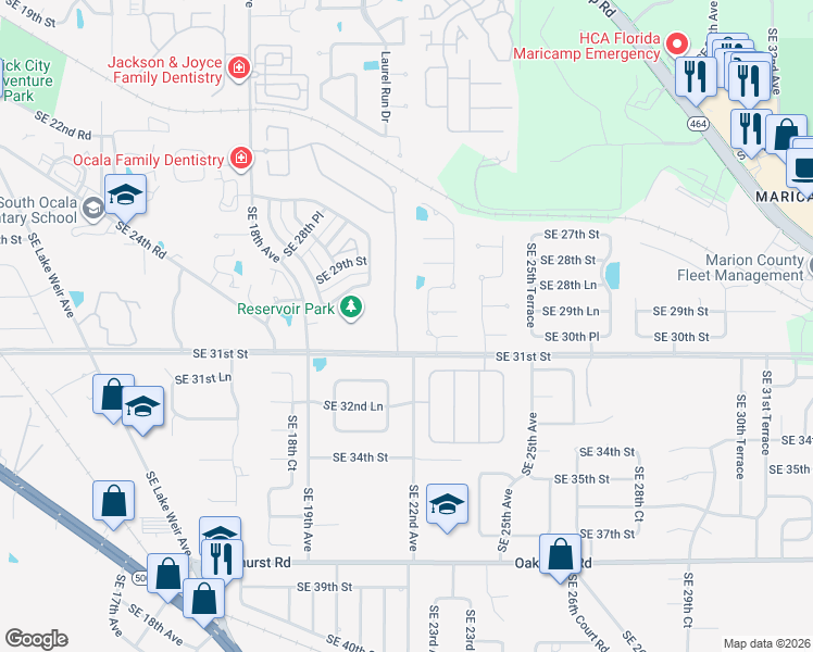map of restaurants, bars, coffee shops, grocery stores, and more near 2918 Southeast 22nd Avenue in Ocala