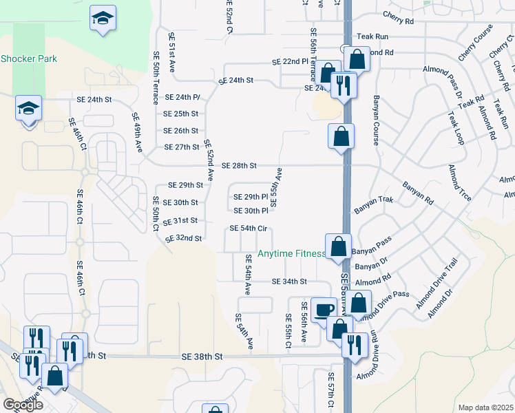 map of restaurants, bars, coffee shops, grocery stores, and more near 5441 Southeast 30th Place in Ocala