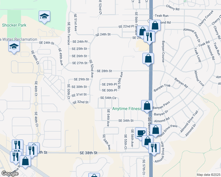 map of restaurants, bars, coffee shops, grocery stores, and more near 5425 Southeast 30th Place in Ocala