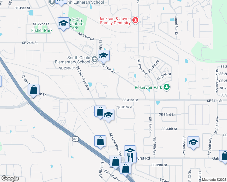 map of restaurants, bars, coffee shops, grocery stores, and more near 1661 Southeast 31st Street in Ocala