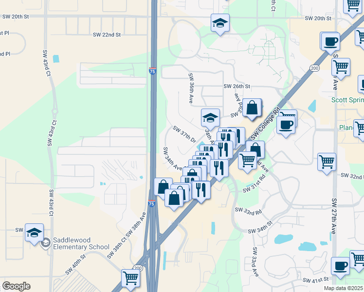 map of restaurants, bars, coffee shops, grocery stores, and more near 2830 Southwest 37th Drive in Ocala