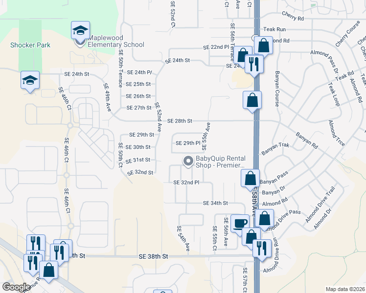 map of restaurants, bars, coffee shops, grocery stores, and more near 5350 Southeast 29th Place in Ocala