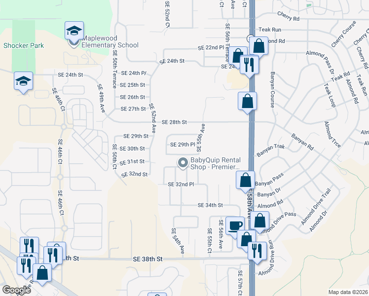 map of restaurants, bars, coffee shops, grocery stores, and more near 5460 Southeast 29th Place in Ocala