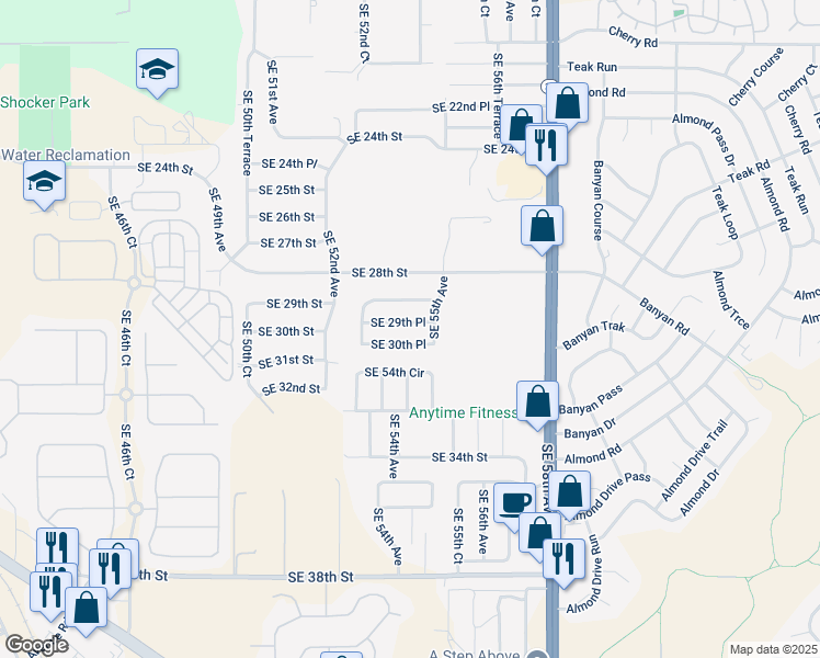map of restaurants, bars, coffee shops, grocery stores, and more near 5440 Southeast 29th Place in Ocala