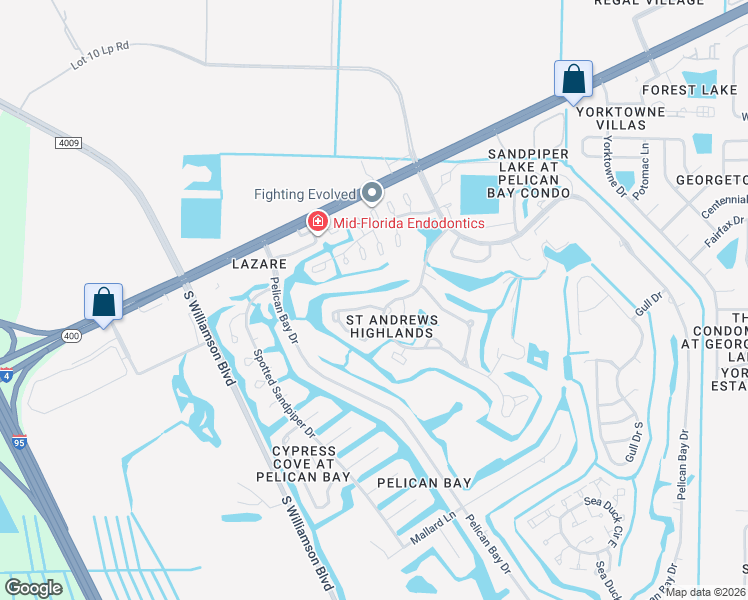 map of restaurants, bars, coffee shops, grocery stores, and more near 144 Brown Pelican Drive in Daytona Beach