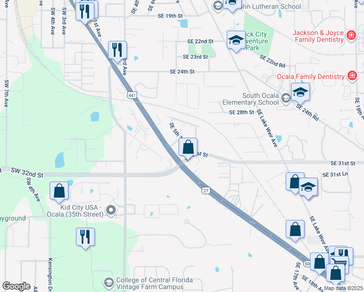 map of restaurants, bars, coffee shops, grocery stores, and more near 3002 Southeast 5th Terrace in Ocala